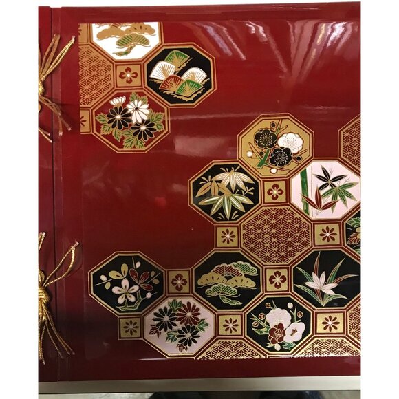 Vintage 1982 TOYO Japan Lacquer Photo Album Red Black Gold Japanese Motifs Gold - Picture 10 of 10